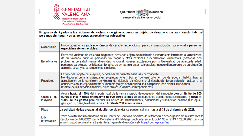Programa de Ayudas para personas vulnerables